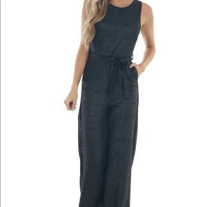 She + Sky black suede snake print belted jumpsuit M